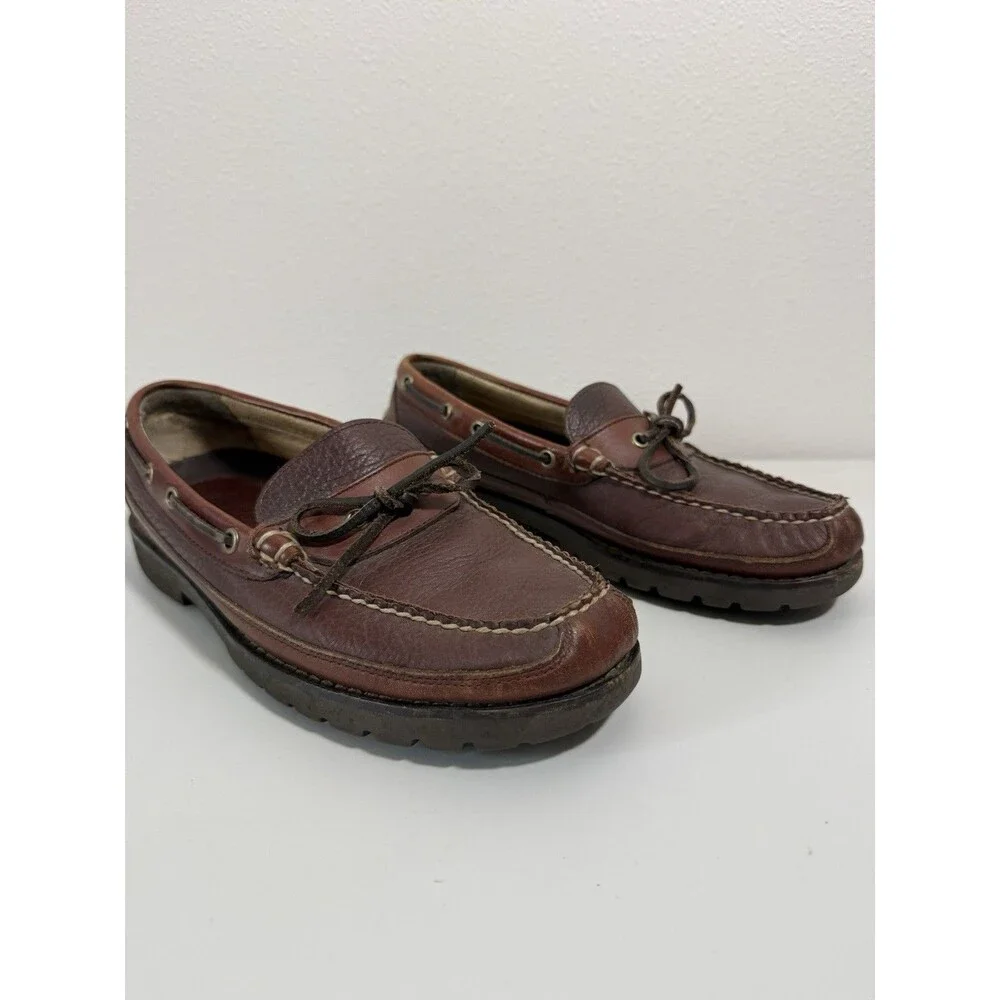 L.L.Bean Brown Leather Boat Shoes Men’s 8.5 D Lace-Up Rubber Sole MPN 273080